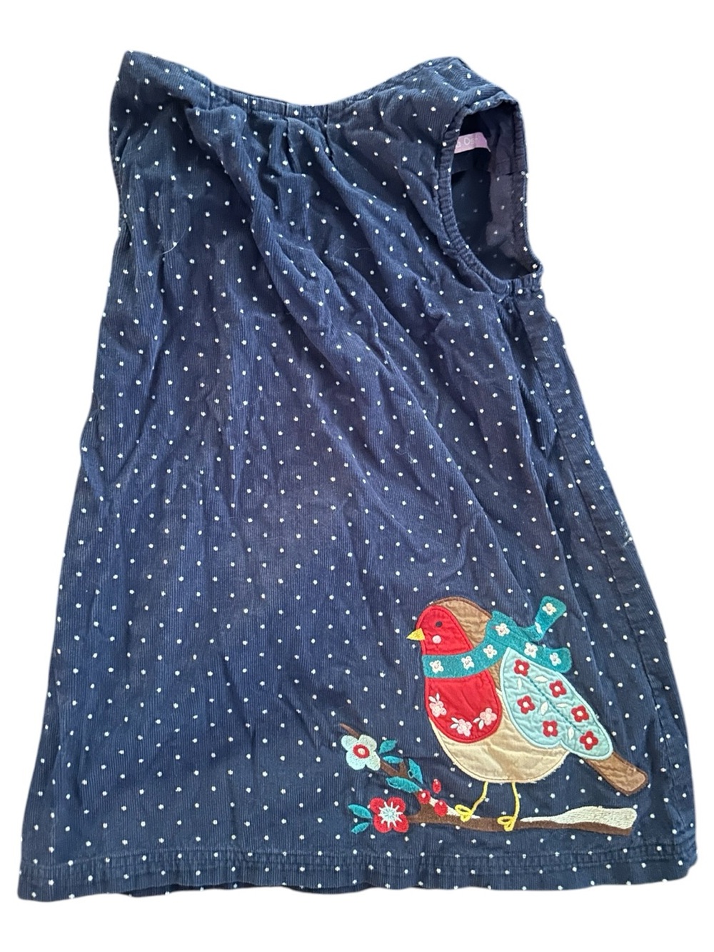 JoJo Maman Bébé Corduroy Pinafore Dress — Robin Bird Appliqué, Size 3-4 Years